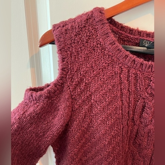 G.I.L.I. Got It Love It Cold Shoulder Burgundy Sweater with Bell Sleeves - Picture 6 of 16